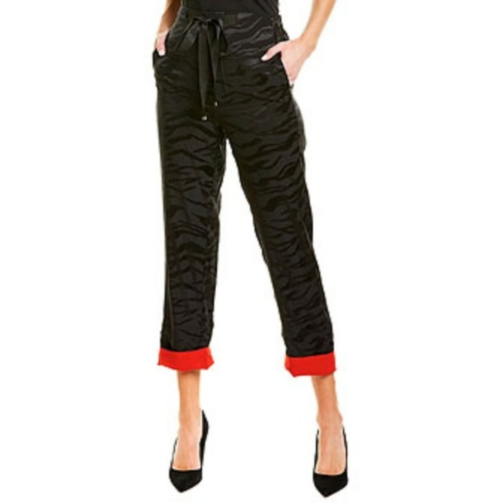 NWT Zadig & Voltaire Pop Jacquard Tigre Silk Pants Black Size Small 36